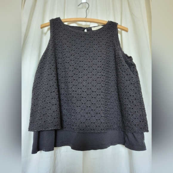 LOFT Black Sleeveless Eyelet swing top – US Womens Petite Medium - Picture 1 of 6